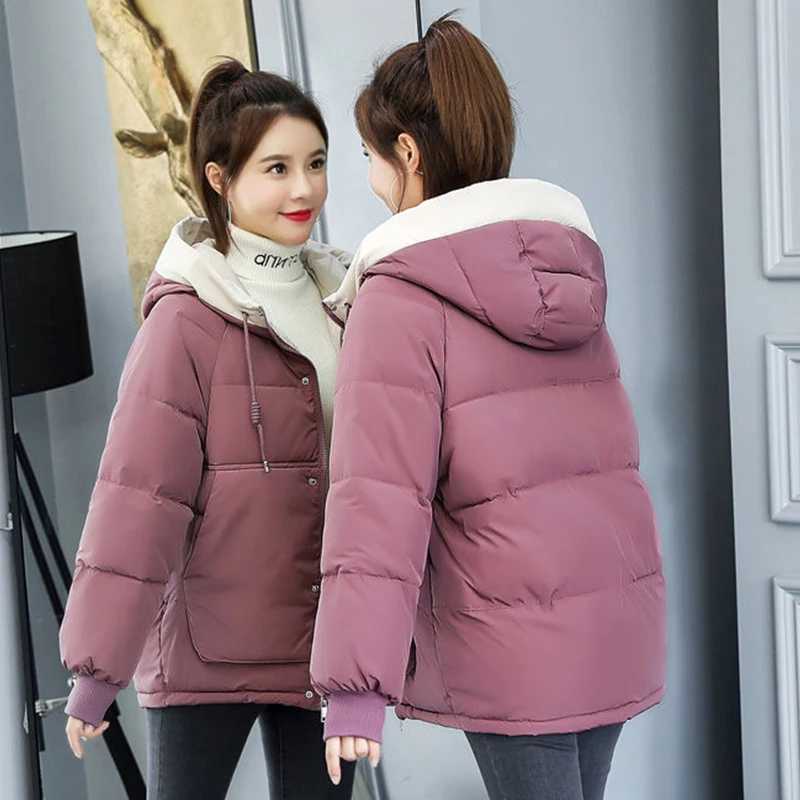 Down Cotton Jacket Winter New Womens Korean Short Hooded Parka Overcoat Womens Commuter Thickened Warm Plus Size Cotton JacketsT251105