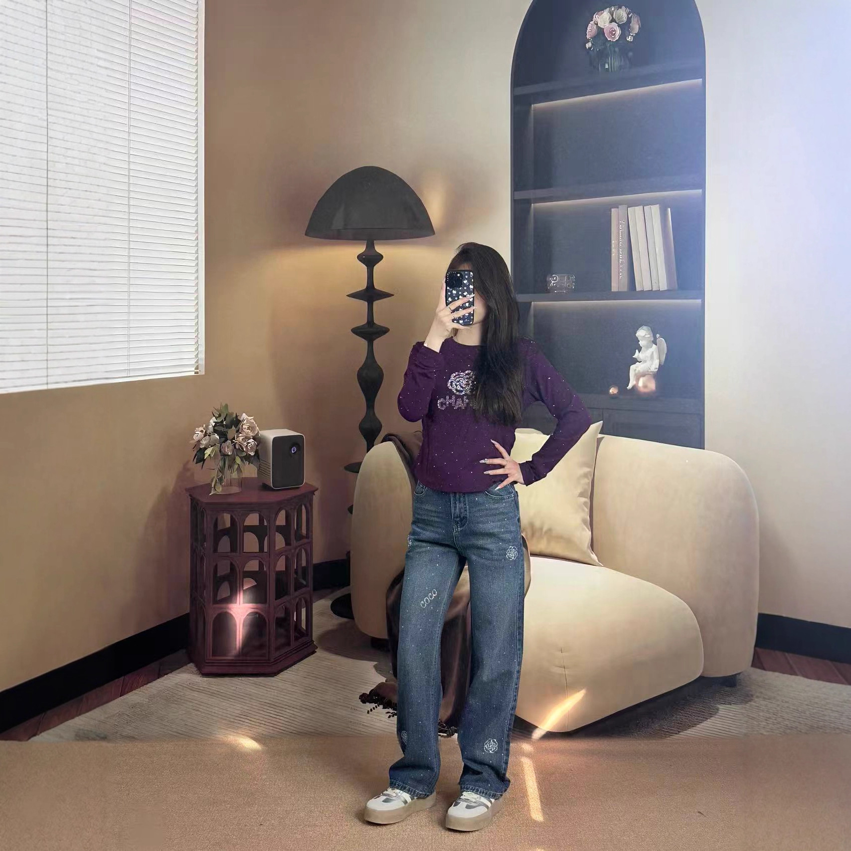 Casual Women's Top Autumn Winter New Stylish Heavy Rhinestone Elegant Warm Slimming Base Shirt High-end Feel ddmymoon