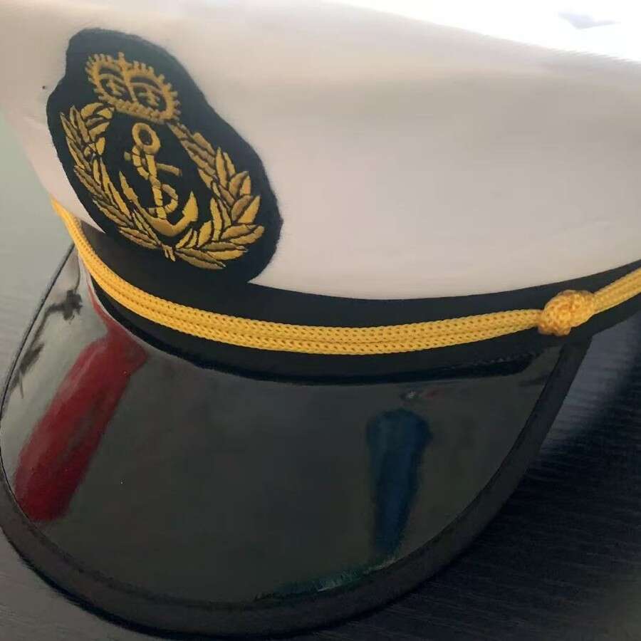 White Embroidered Large Cap Captain's Sailor Hat Children's Carnival Party Performance Dress up Halloween Hat