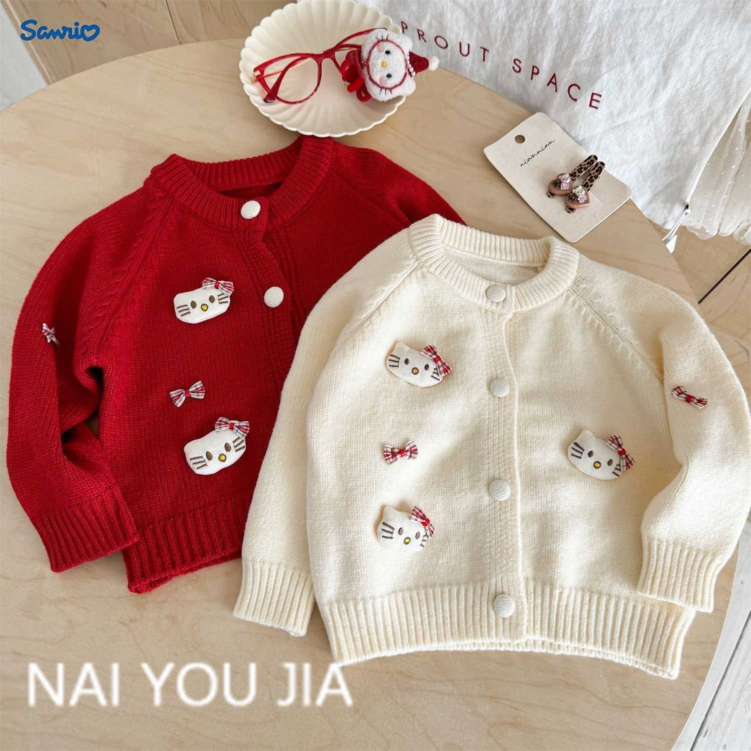 Sanrio Cream Cardigan 2025 Autumn Winter New 3D KT Cat Sweatshirt Girls Knitted Cardigan Girls Jacket Trendy H251105