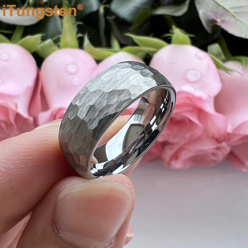 iTungsten 6mm 8mm Men Women Black Hammered Tungsten Carbide Ring Engagement Wedding Band Trendy Jewelry Domed Comfort Fit 251031