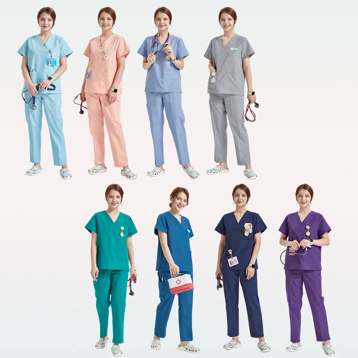 Sanitary Uniforms Nursing Scrubs Set Basic Pro Heather Clinical Aesthetic Hospital Doctor Nurse Outfit Workwear 8020 251104