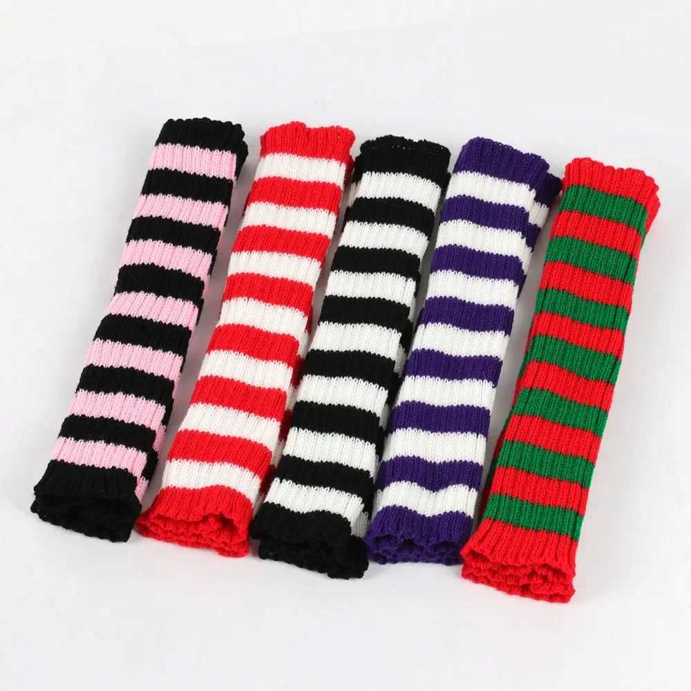 Striped Winter Arm Warmer Knit Red Long Fingerless Gloves Knitted Christmas Wrist Warmers with Thumb Hole for WomenL251105