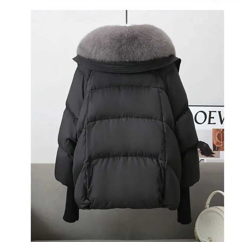 Winter New Fur Collar Puffer Down Parka Loose Down Warmer Thicken Snow Jacket Pocket Zipper Faux Fur Outerwear FemaleT251105