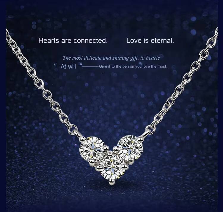 S925 Sterling Silver Heart-Shaped Necklace Diamond Pendant Short Clavicle Chain Rhodium Plated Moissanite Engraved Trendy Gift