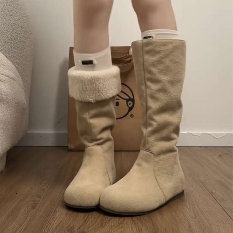 Designer boots Fashionable Khaki Fleece-Lined Thick-Soled for Women,Long Boots, New Autumn and Winter Style, Height Increasing, Slimming, Warm, Riding