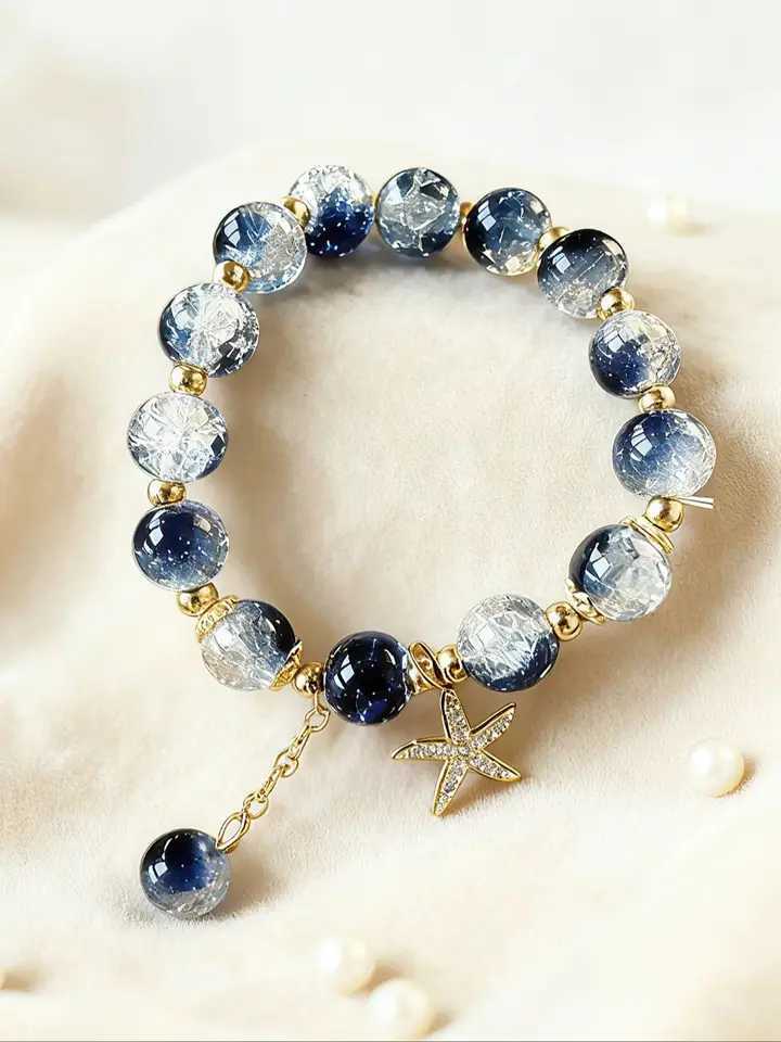 Bohemian Blue Gradient Crystal Beaded Women Ocean Style Starfish Pendant Charm Fashion Handmade Jewelry Gift C251105