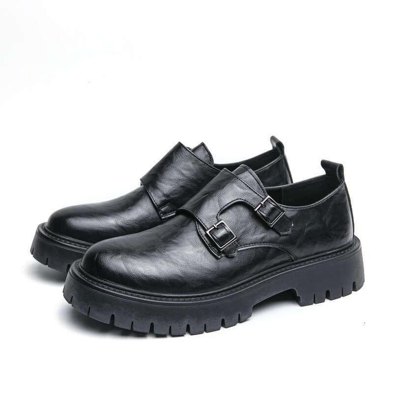 Men's oversized new casual fashionable thick soled leather shoes, trendy British style business dress shoes