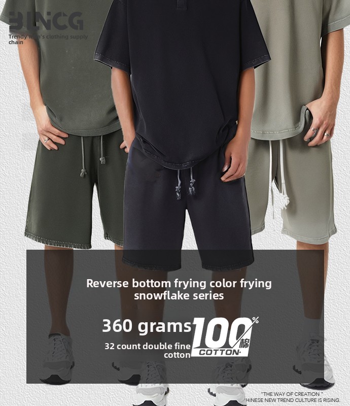 BLNCG Men's Reverse Dyed Shorts, 100% Cotton Retro Style, Customizable Colors, Oversize Fit, Ideal for Street Fashion-L-5588