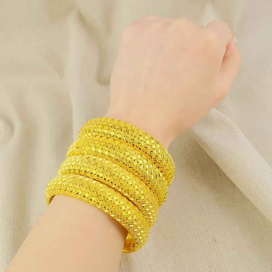 24k Dubai Gold Color Bangles For Women Dubai Bride Wedding Ethiopian Bracelet Africa Bangle Jewelry Gold Charm Bracelet 251031