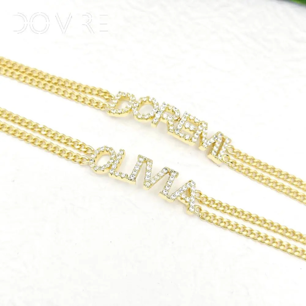 DOREMI Double Chains 9mm Crystal Letters Bracelet Custom Name Personalized Crystal Letter Double Cuban Chain Bracelet 250327