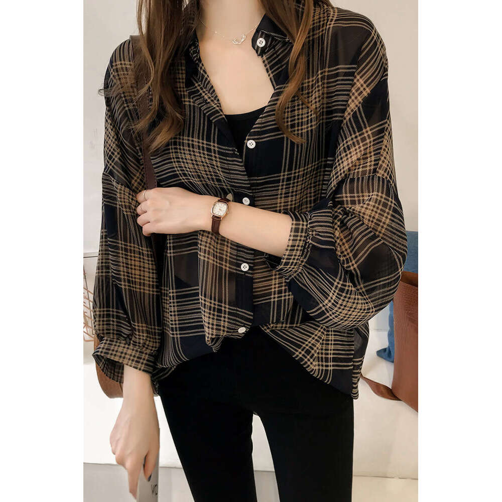Spring And Autumn Fashion New Chic Loose BF Plaid Women's Long Sleeve Hong Kong Top Korean Style Shirt Jacket B5