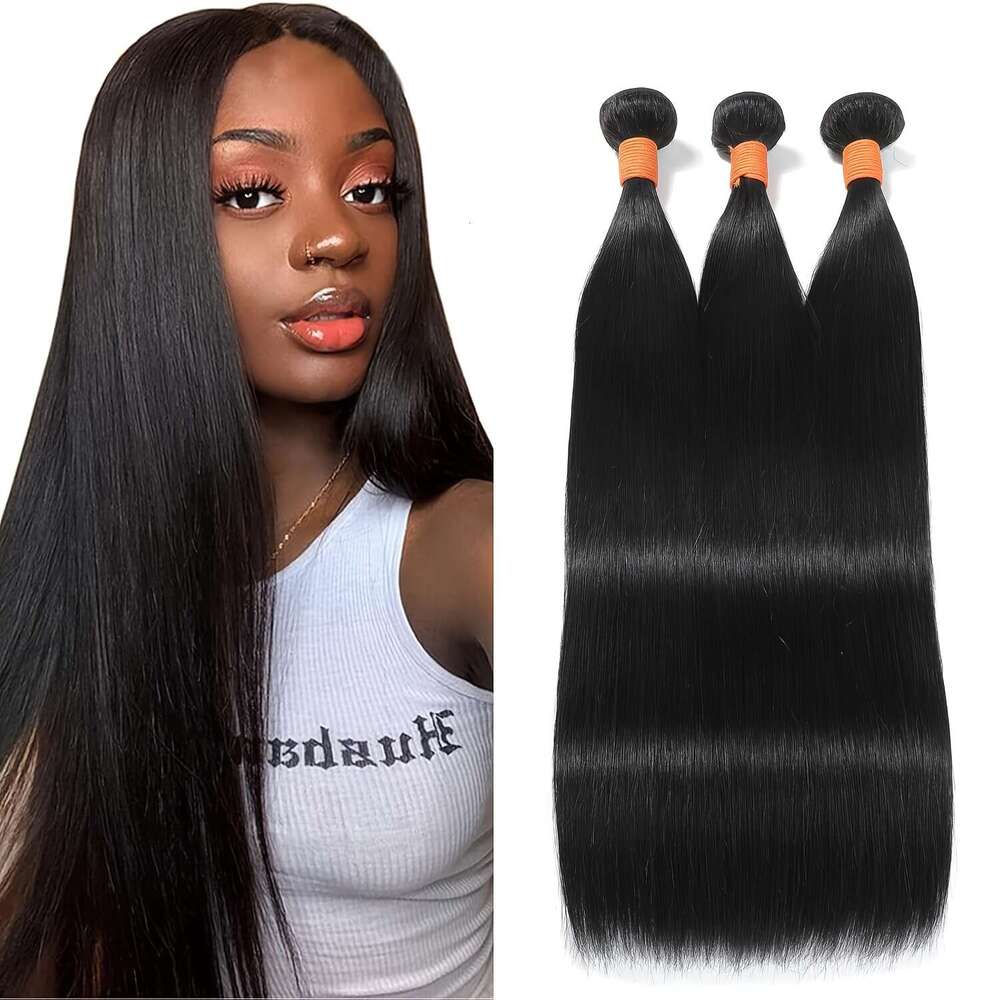 Straight 10A Grade Unprocessed Brazilian Human Hair Bundles 10-22 Inch 1 And 3 Bundle Natural Black