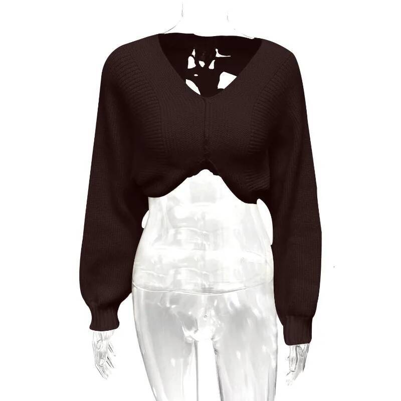 winter jacket women Knit Crop Sweater Women Y2K Lantern Sleeve Casuals Autumn Simple Classic Comfortable Elegant Basic V-Neck Loose Tops