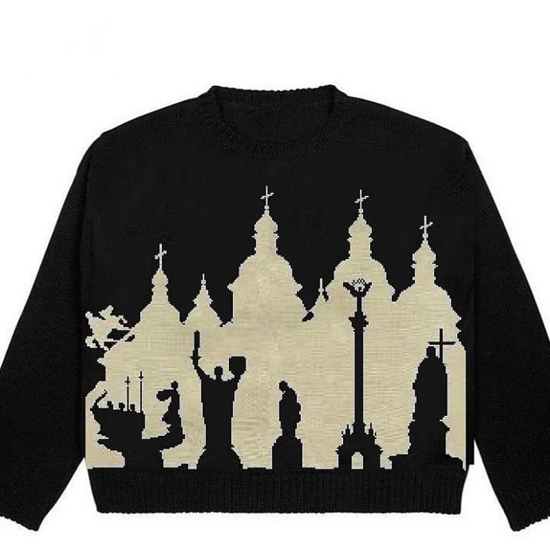 y2k gothic sweater top Hip Hop Men Women Streetwear Vintage Halloween EMO Harajuku Knitted Sweater winter Pullover Loose Retro 251104