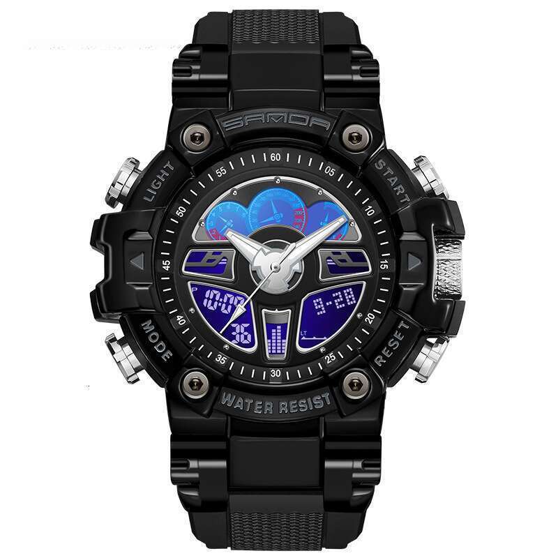 DHwatches Sanda Raised Hand Light Black Technology Luminous Fluorescent Multi-Function Harajuku Style Steering Wheel Sports Waterproof Men's Watc