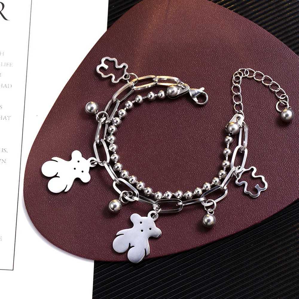 New Titanium steel non-fading Bear bracelet Hip-hop 18K gold-plated women Charm BraceletXJ251105