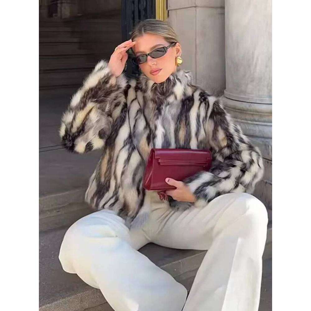 HH Women Winter New Fashion Multicolor Faux Fur Effect Casual Coat Woman Elegant Long Sleeves Button Warm Short Jacket Mujer