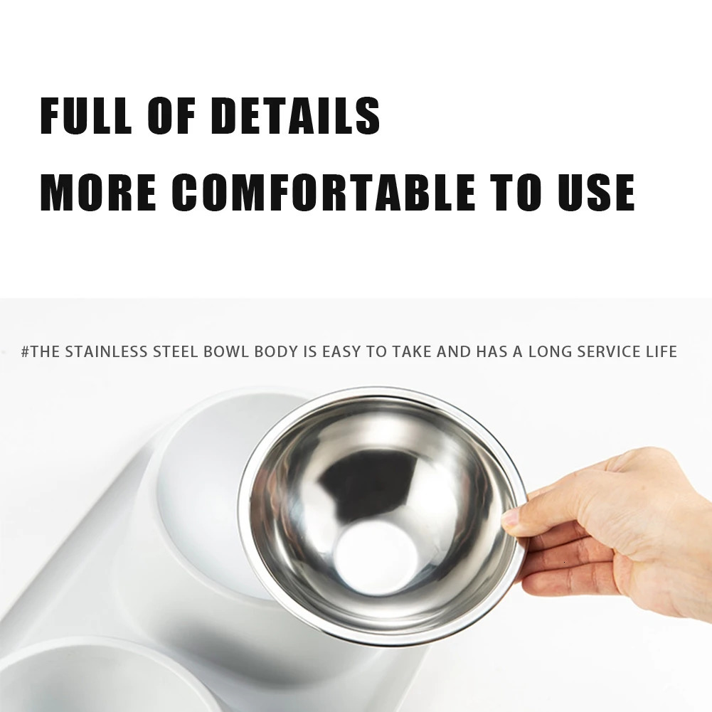 Stainless steel cat and dog bowl double cat food container anti slip base pet water dispenser tilted safety neck small dog and cat bowl 250403