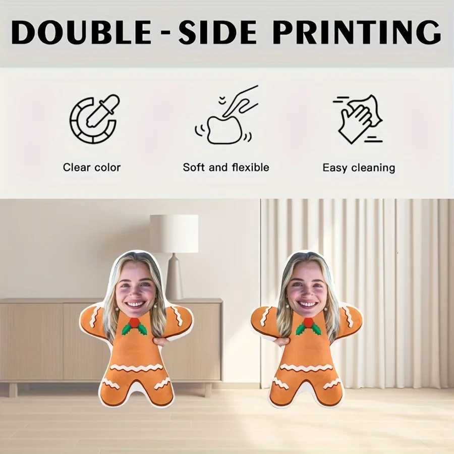 Personalized Christmas Gingerbread-Shaped Face Plush PillowThe Perfect Christmas Gift for Both Men and Women Y251105