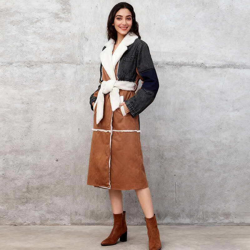 Loose Large Size Cotton Jacket Trendy 2025 Autumn Winter Patchwork Fleece Lined Thick Warm Medium Length Lamb Fur Coat Women