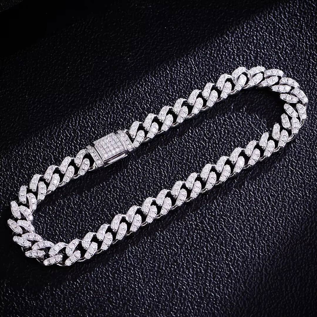 6mm Cuban Chain Bracelet 925 Silver Moissanite Cuban Link Chain Hip Hop Jewelry