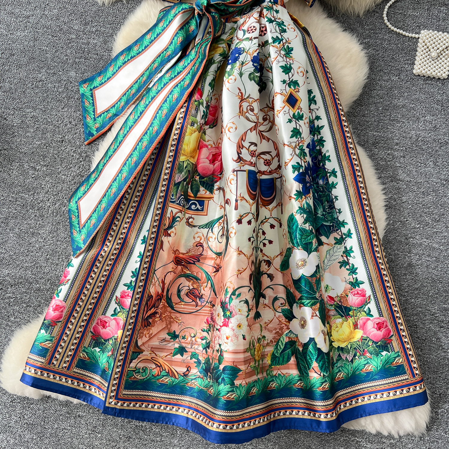 Casual Dresses Summer French Gorgeous Flower Holiday Long Dress Women's V-Neck Short Puff Sleeve Lace Up Vintage Maxi Robes Party Vestidos Clothe