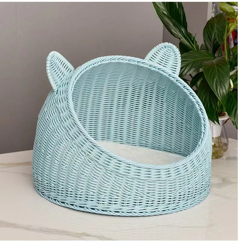 Rattan cat nest dog nest pet nest winter warm all semi-enclosed four seasons general purpose can be dismantled and washed cat sleeping nest villa