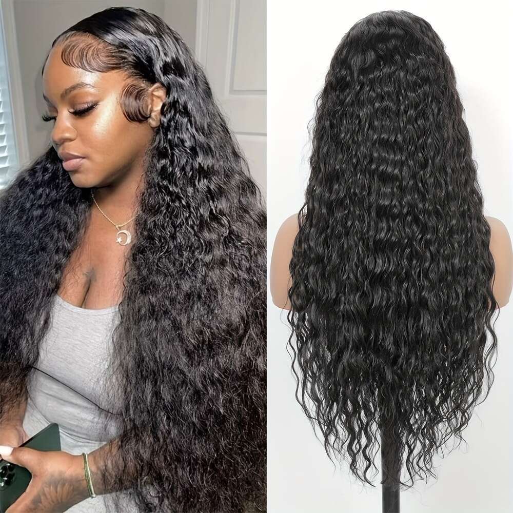 14, 16 Inch 180% Density Water Wave Front 13X4 Transparent Wet And Wavy Lace Frontal Wigs Human Pre Plucked Natural Hairline With Baby Hair
