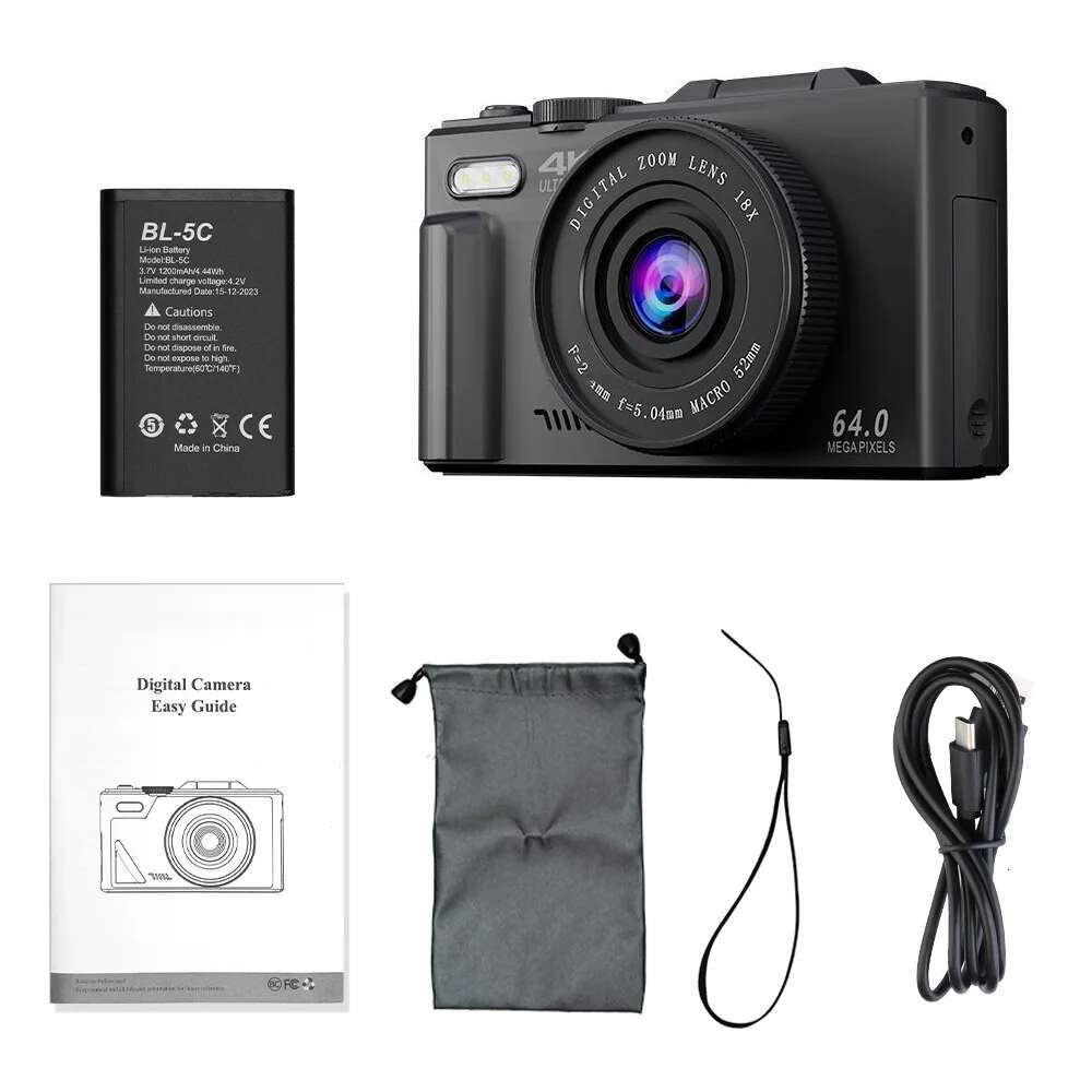 Top New Compact Photography Camera 4K 18X Digital Zoom Vintage Vlog Video Recorder YouTube 180° Flip Screen Selfile