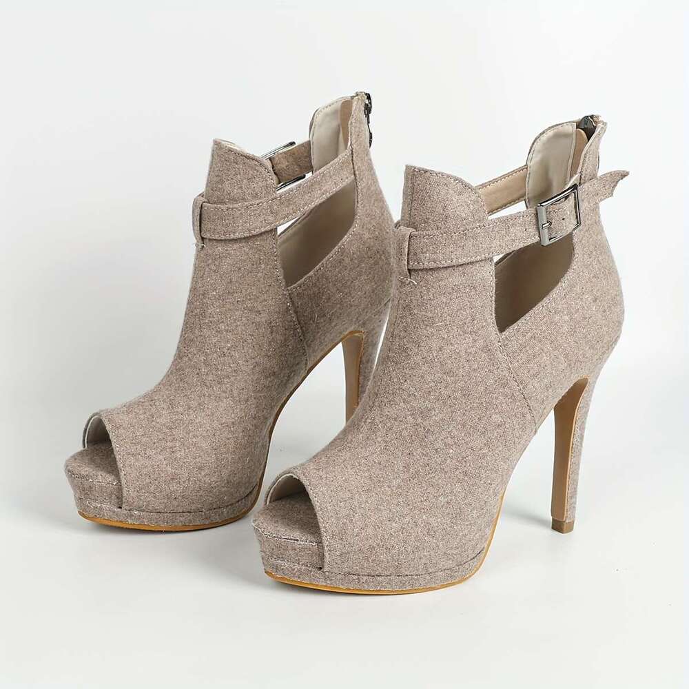 Women's Solid Color Stiletto Heels, Fashion Peep Toe Back Zipper Pumps, Sexy & Stylish Buckle Strap Heels