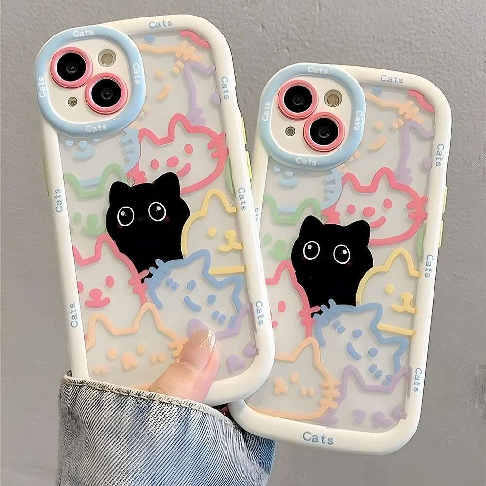 Cut Cat Aninal Phone Case For 13 Funda iPhone 11 14 15 16 Pro Max 12 XR X Xs 7 8 Plus SE 15pro 13pro Silicone Soft Cover