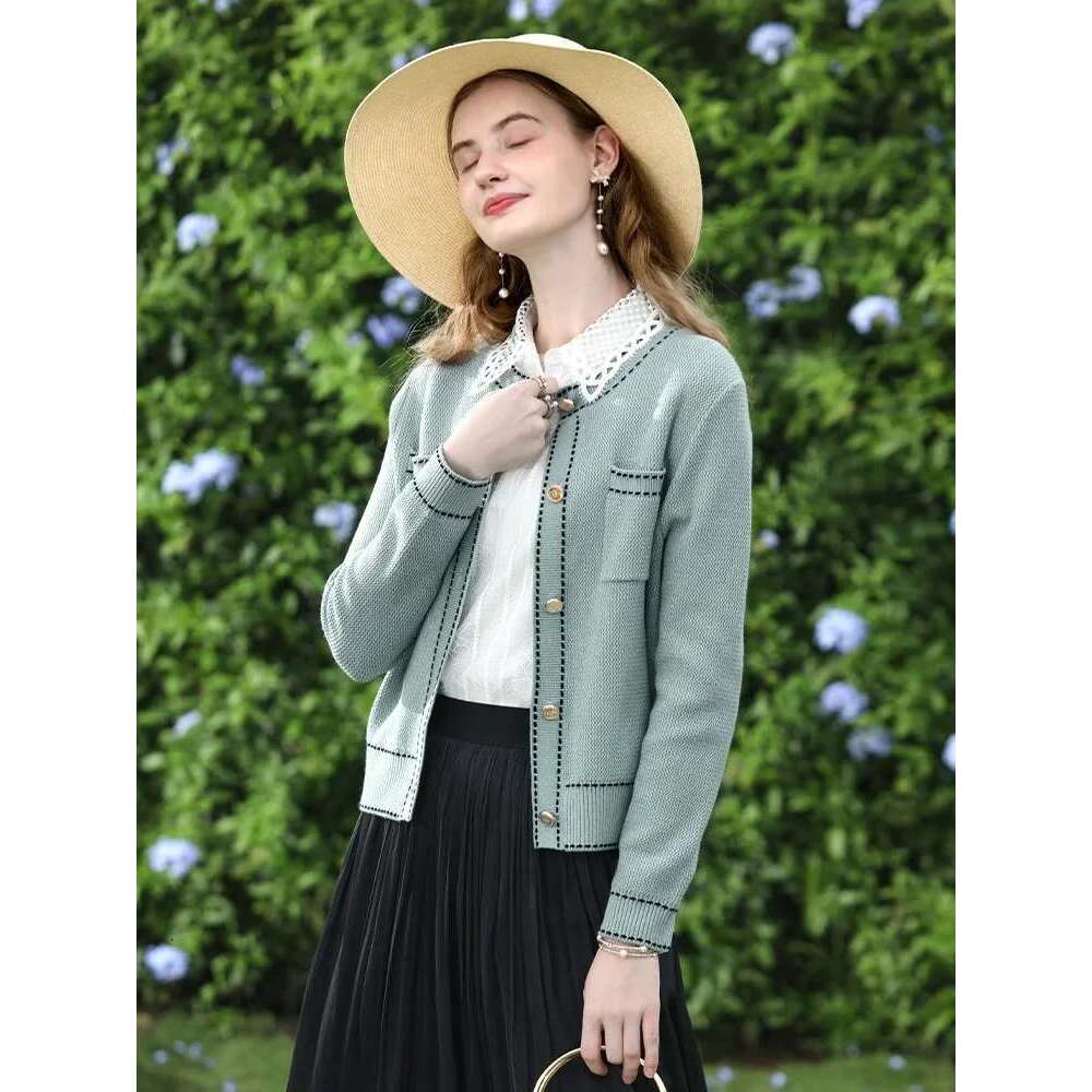 Tweed Long Sleeve Knitted Cardigan For Woman Autumn New Exquisite Patchwork Lady Soft Sweater Coat
