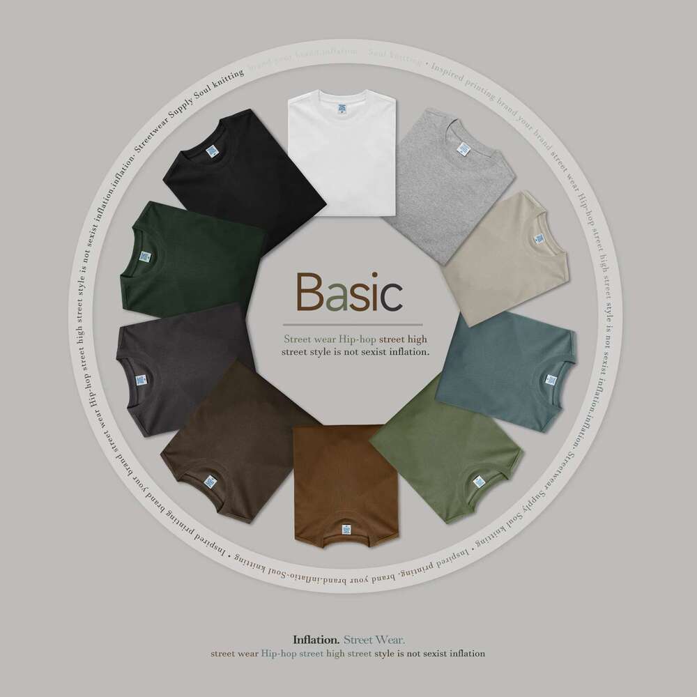 Heavyweight Minimalist T-Shirts Men Solid Color Cotton Drop Shoulder Tees Unisex Tops