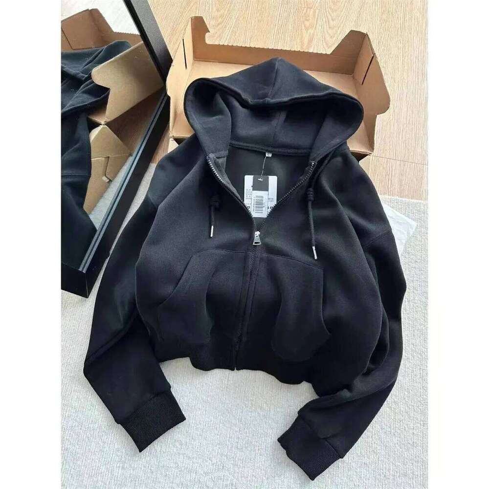Casual Streetwear Basic Hooded Pockets Sweatshirt Tracksuit Solid Long Sleeve Hoodies Loose Autumn Spring Fashion Female Jacket