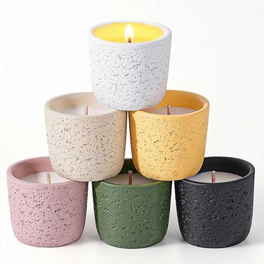 Scented Candle Set of 6 Natural Soy Wax with Essential Oils Long Lasting Aromatherapy Candles in Small Ceramic Jars Perfect for C251105