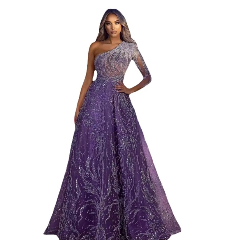 Sexy Prom Dresses for Black A Line One Shoulder Sequined Crystlas Evening Gowns Women Special Occasion Robes Customized N05