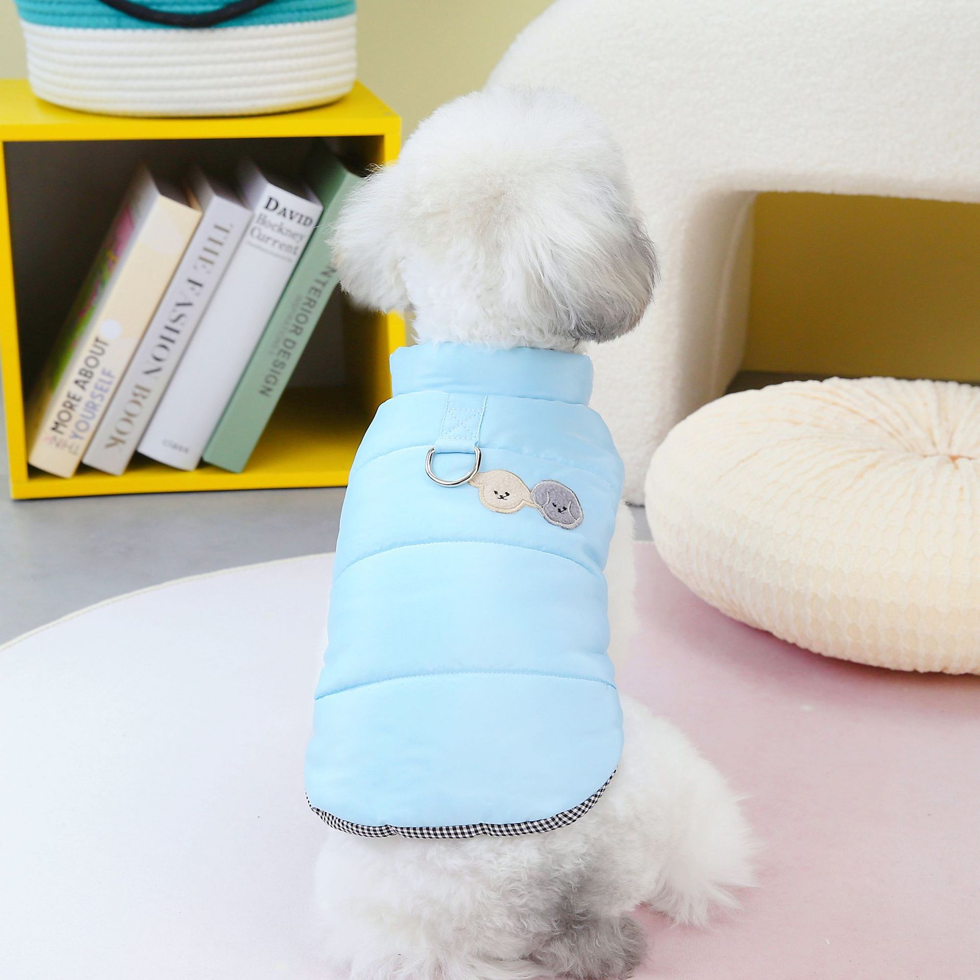 Cute Cartoon Puppy Print Dog Vest, Warm Plush-Lined Pet Jacket for Small Medium Dogs, Sturdy D-Ring Leash Attachment, Fashion Cold-Weather Dog Coat, M