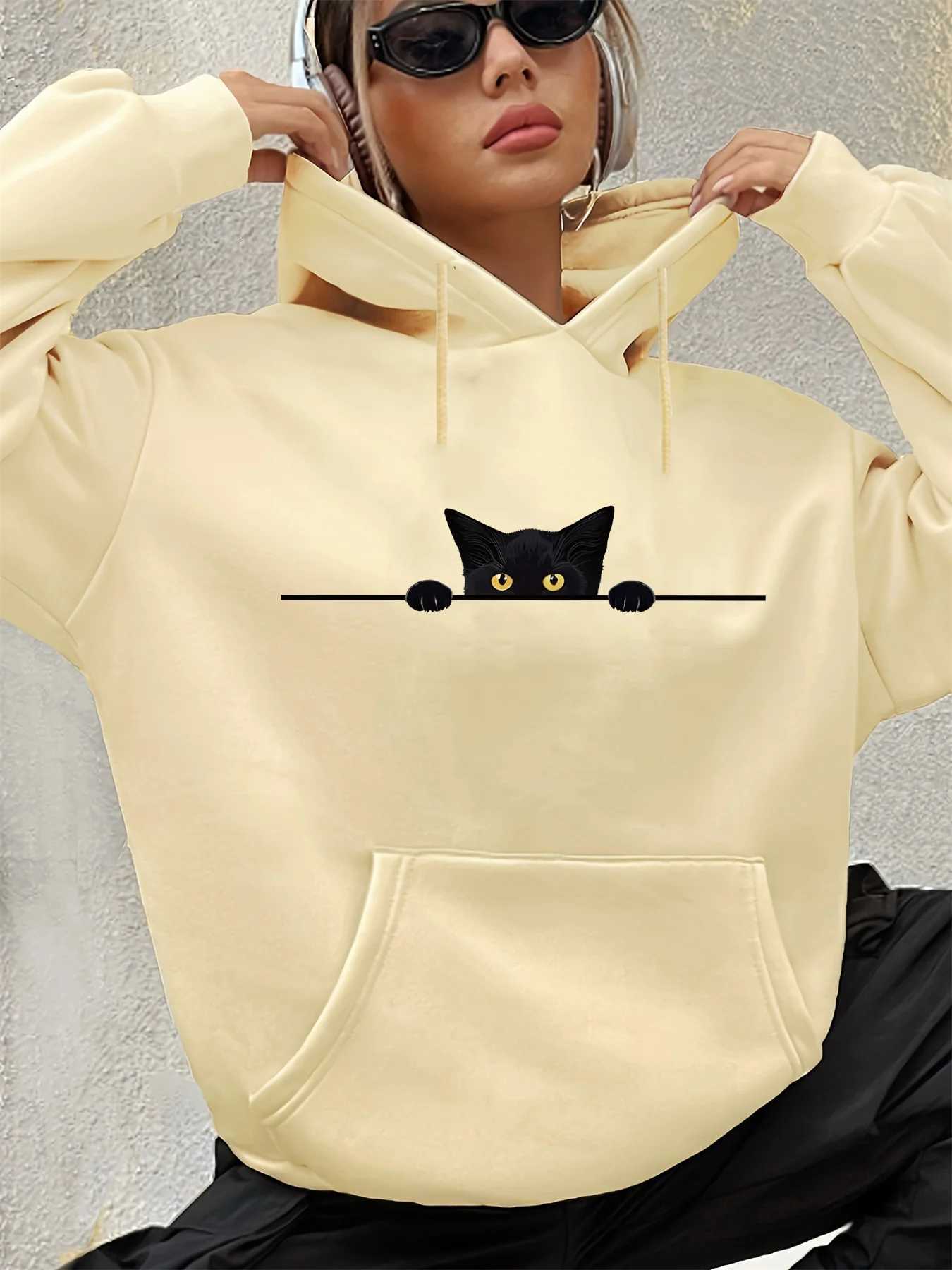 Womens autumn and winter warm loose casual pattern printed suede long sleeved hooded sweatshirtT251105