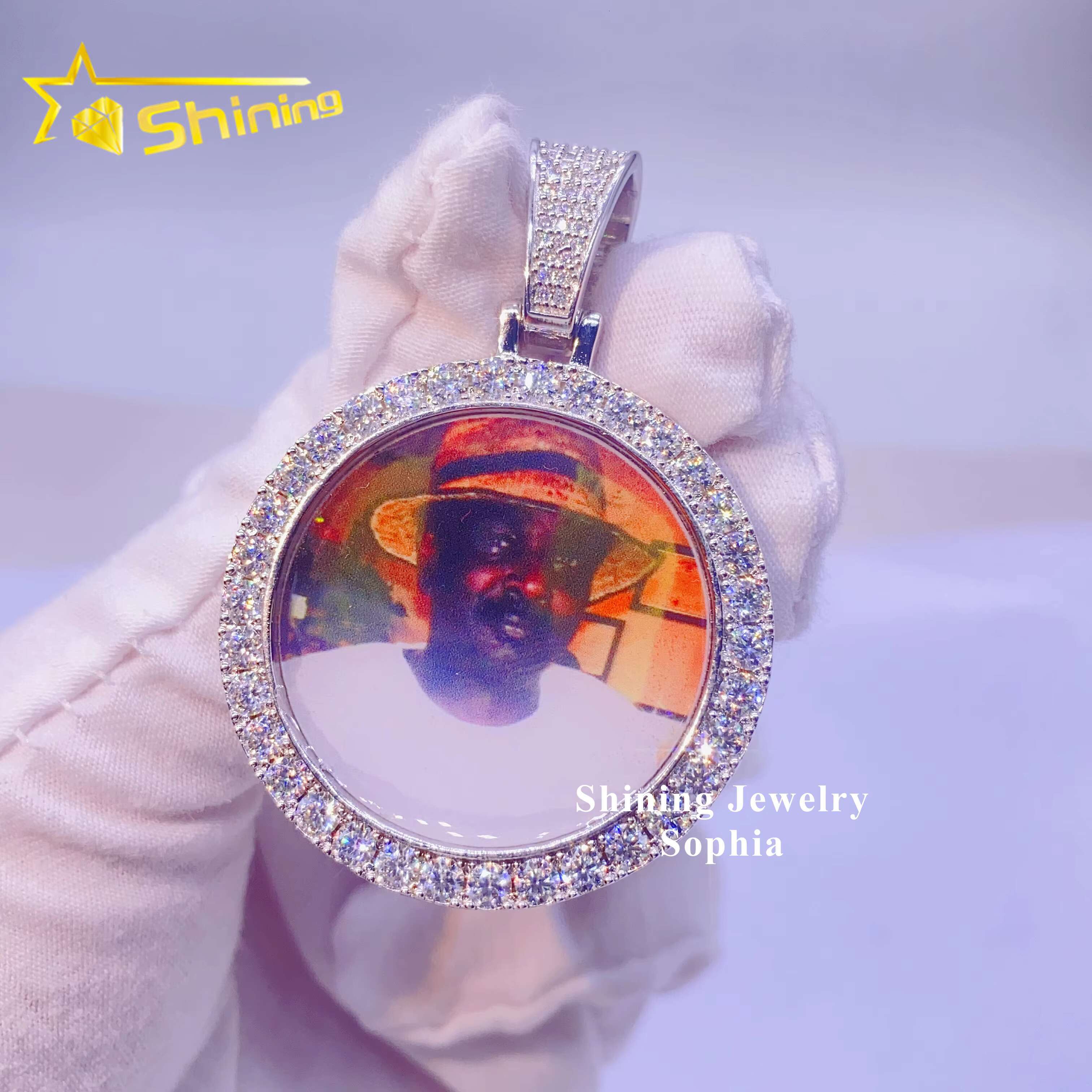 Custom Fine Jewelry Pass Diamond Tester 925 Sterling Silver Lab Diamond VVS1 Moissanite Picture Pendants