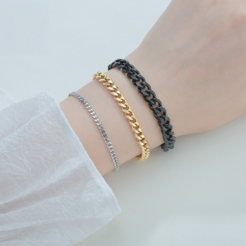 3mm-7mm 18cm 22cm Men Bracelet Chain Stainless Steel Hip Hop Geometric Cuban Link Bracelet Fashion Jewellery Steel Simple Link Chain for Men Wholesale