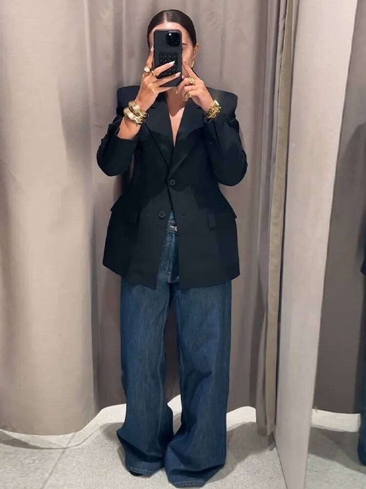 winter jacket women Elegant Shoulder Pad Slim Suit Jackets Women Solid Lapel Long Sleeved Jacket Female Spring Chic Daily Style Outwears Tops