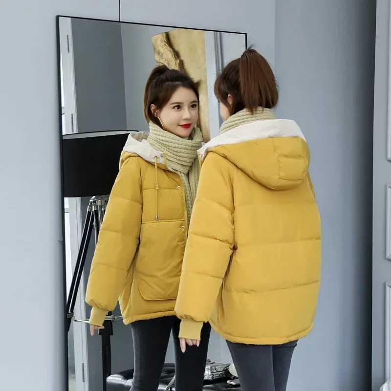 Womens Winter Jacket Cotton Padded Short Coat Ladies Students Long Sleeved Hooded Warm OutwearT251105
