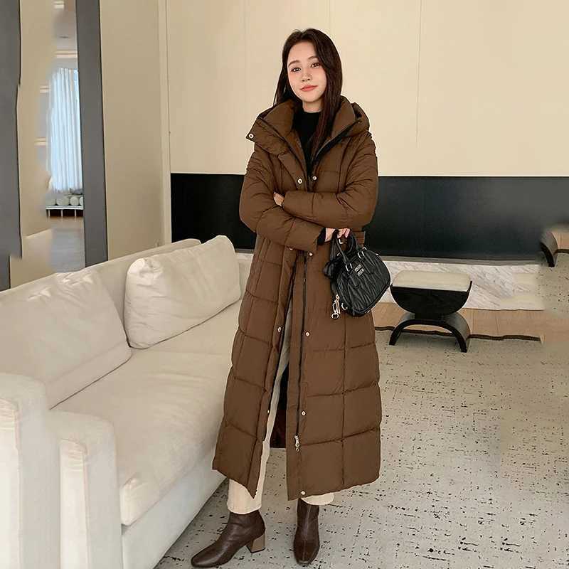 Winter Ladies Long Warm Down Jacket Big Size Puffer Outwears Thicken Hooded Down Coat Women Light Thin White Duck Jacket ParkasT251105