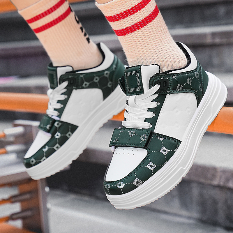 Free shipping Versatile height increasing casual sports shoes plus size for men women fashionable couple color blocked low top board shoes hot - view 7