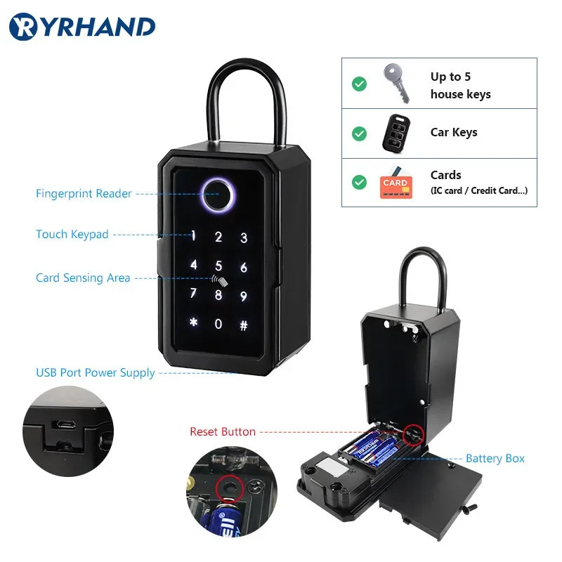 YRHAND TTlock Wifi Security Boxes Password Smart Fingerprint Digital Cerradura Inteligente Tuya Electronic Portable Lock Boxes 250402