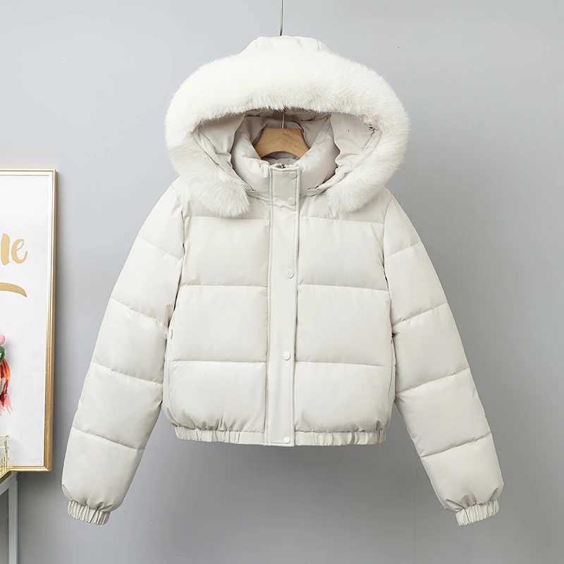 Short Parkas Loose Winter Cotton Padded Jackets Solid Big Fur Collar Womens Long Sleeve Thick Warm Hooded Bread Clothes TrendT251105
