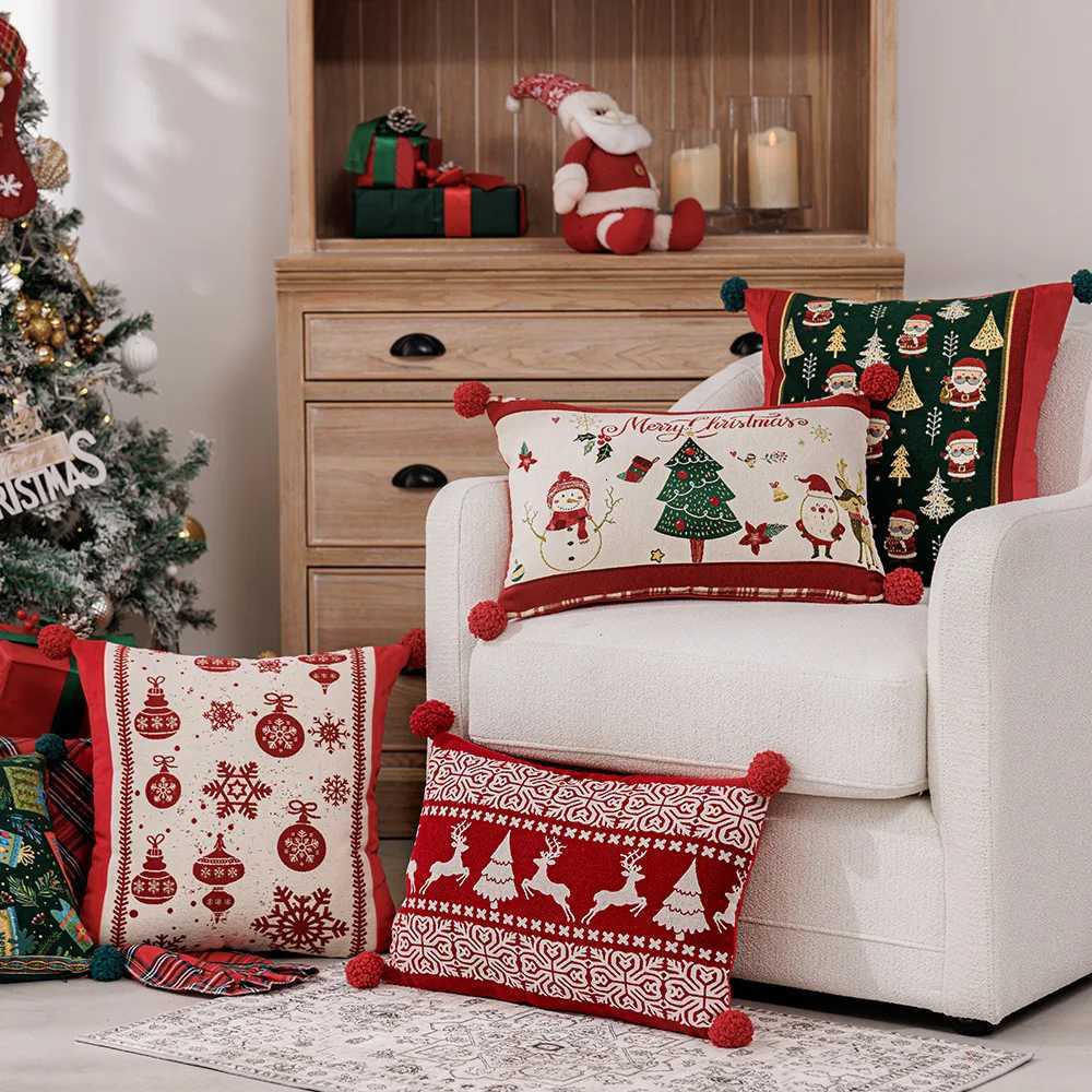30x50/45x45cm Christmas Atmosphere Sofa Throw Pillowcase Red Yarn-Dyed Snowflake Single-Sided Cushion Cover Headboard Pillowcase Y251105