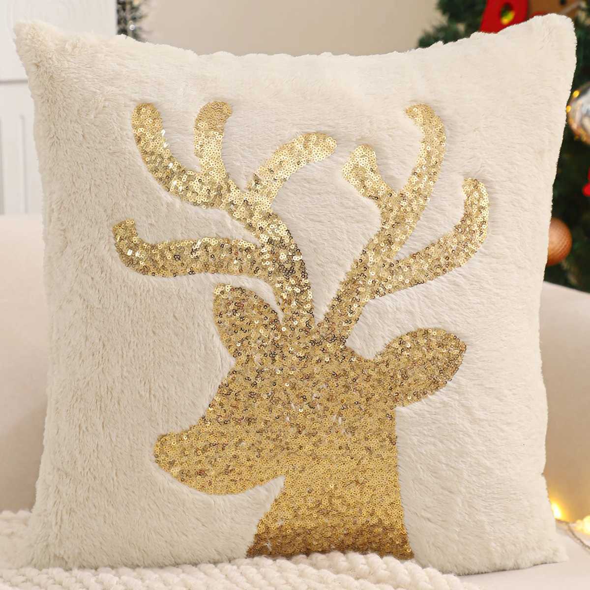 Throw Pillow Cover Christmas Decoration Faux Fur Christmas Tree Reindeer Winter Plush Farmhouse Home Sofa Living Room 1818 in Y251105