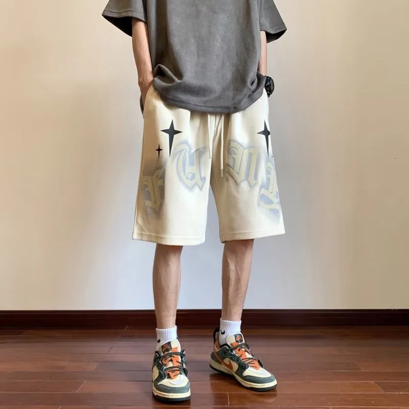 Korean Trend Star Letter Printing Couple Shorts Neutral Shoulder Strap Dragging Casual Loose Couple Shorts 250402